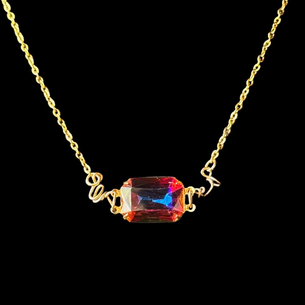 Volcano Vitrail Gem Gold Tone Wirework  Necklace